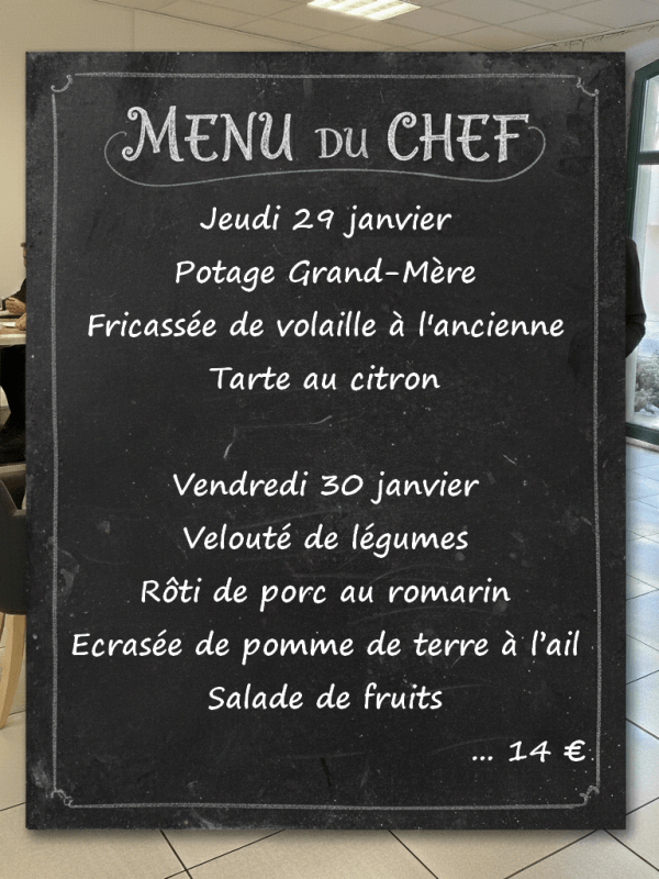 Menu 29 et 30&nbsp;janvier